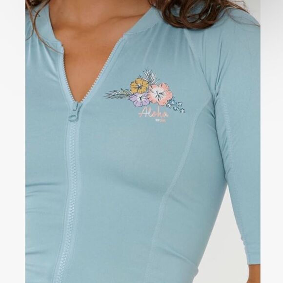 Rip Curl Aloha Short Sleeve Zip-up Rashguard Size Medium - Picture 3 of 8